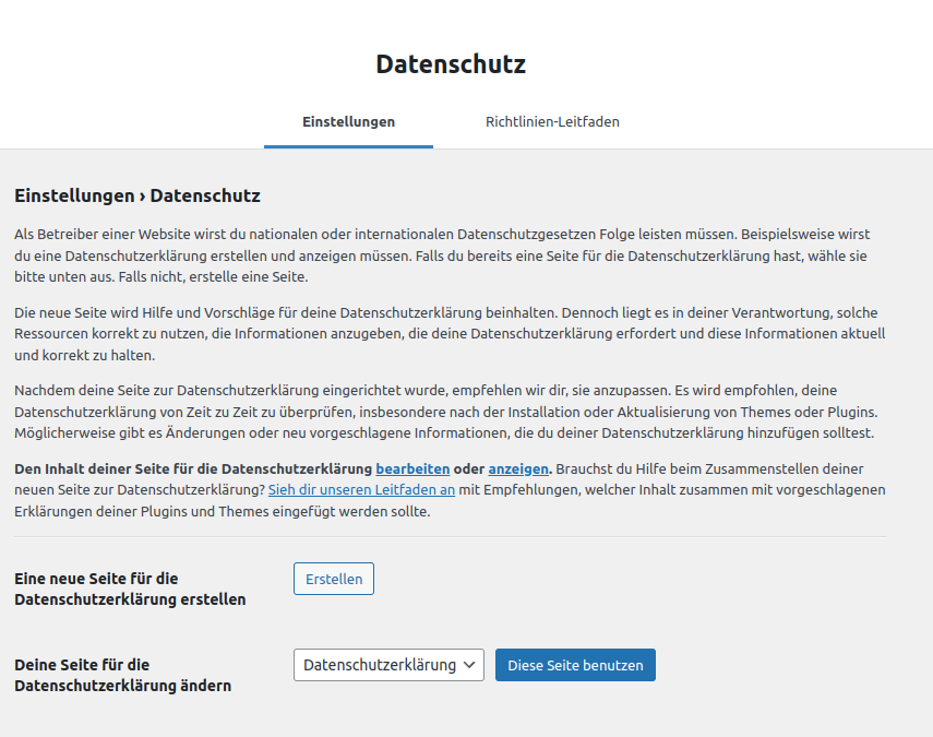 Leitfaden für WordPress: Datenschutzeinstellung